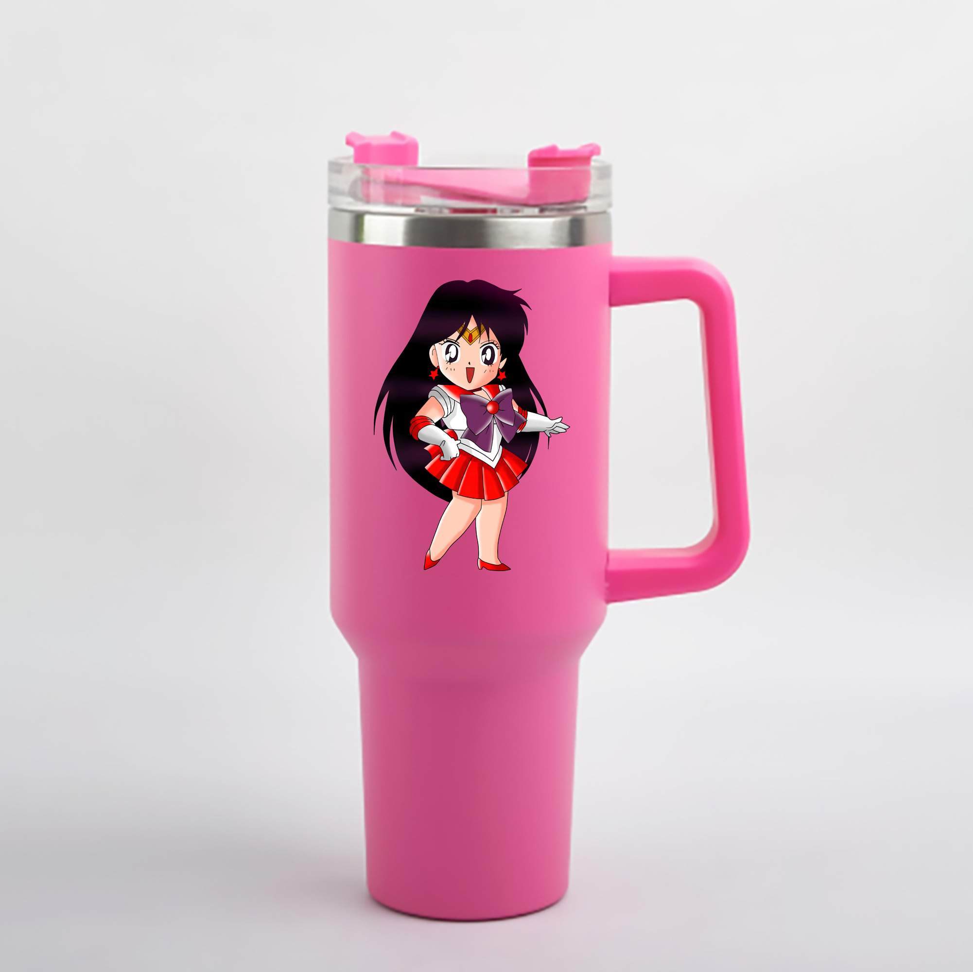 （画像用） 美少女戦士セーラームーン 火野レイ ひの レイ Sailor Moon Hino Rei （セーラーマーズ,Sailor Mars） 1200mL車用タンブラー - クリスタルステッカー（プラスチックストロー付き）